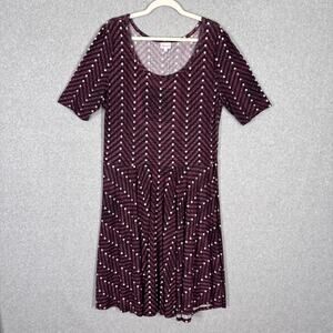 LuLaRoe Nicole Dress 3XL Knee Burgundy Flowy Flare Stretch Abstract Skater Comfy